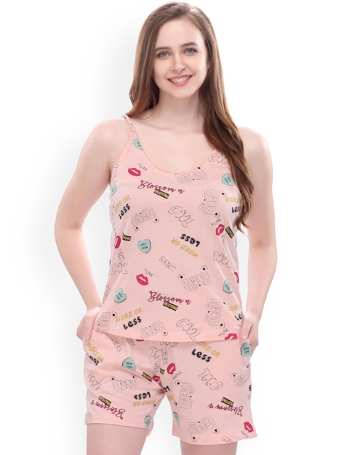 

Style Dunes Women Pink & Red Printed Night suit