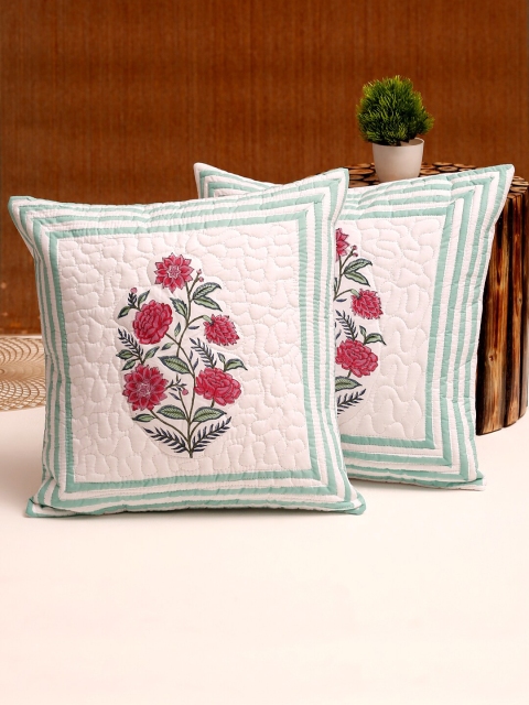 

Rajasthan Decor Pack of 2 Floral Square Cushion Covers, White