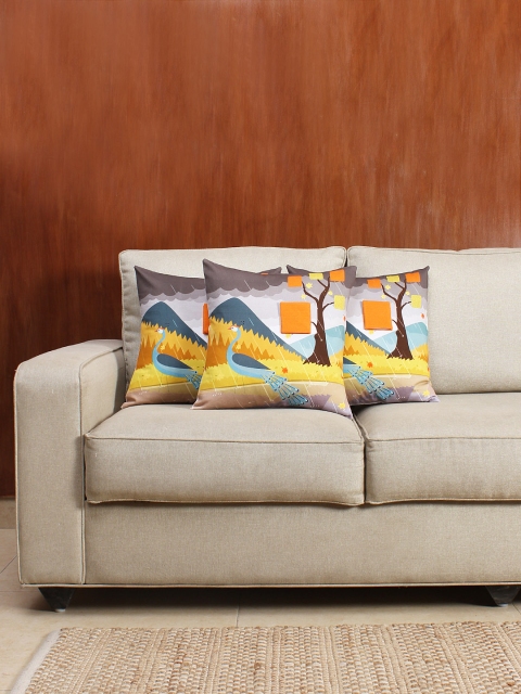

House This Set of 3 Multicoloured Printed 16'' x 16'' Square Cushion Covers, Multi