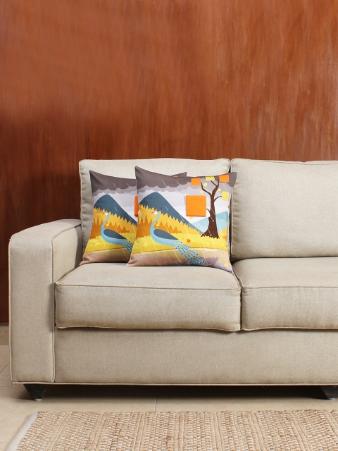 

House This Set of 2 Multicoloured Printed 16'' x 16'' Square Cushion Covers, Multi