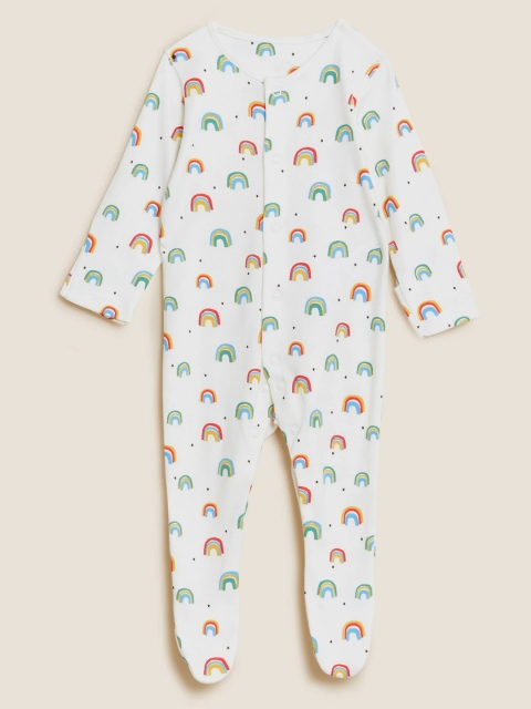 

Marks & Spencer Kids Off White Printed Pure Cotton Sleepsuit