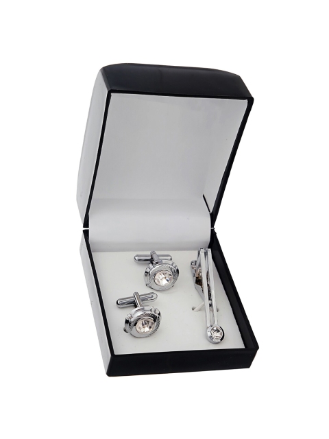 

LUCKY JEWELLERY Men White & Silver Embellished Cufflink