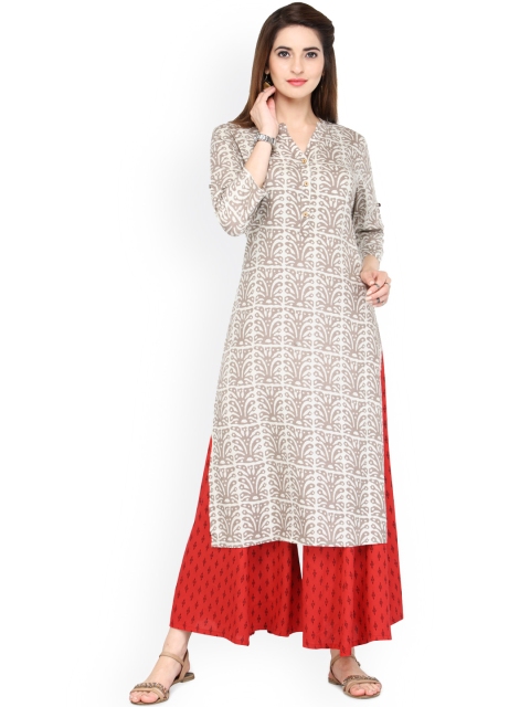 

Varanga Women Grey Printed Straight Kurta