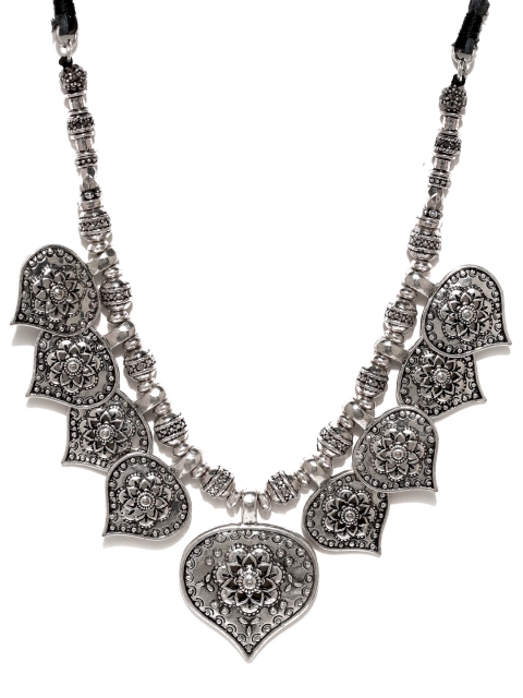 

Rubans Oxidised Silver-Toned Bohemian Vintage Leaf-Shaped Necklace