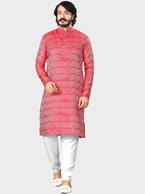 

amzira Men Red Printed Kurta with Dhoti Pants