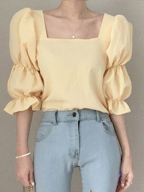 

La Aimee Yellow Puff Sleeve Top