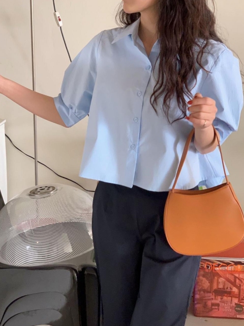 

La Aimee Women Blue Shirt Style Crop Top