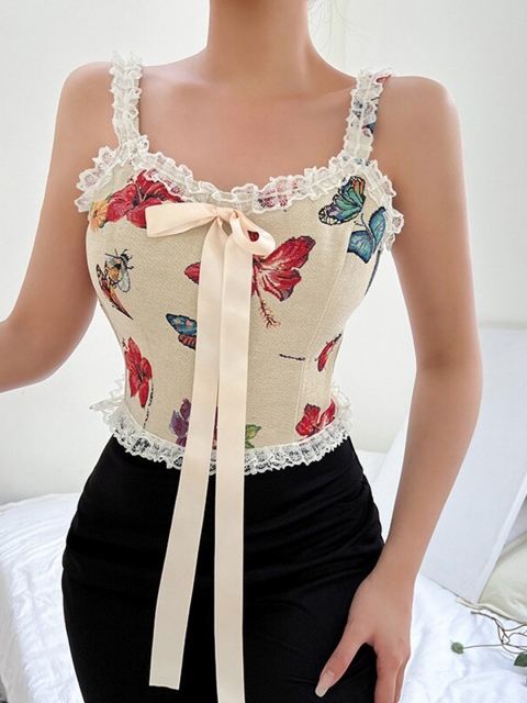 

La Aimee Women Cream-Coloured Floral Print Top