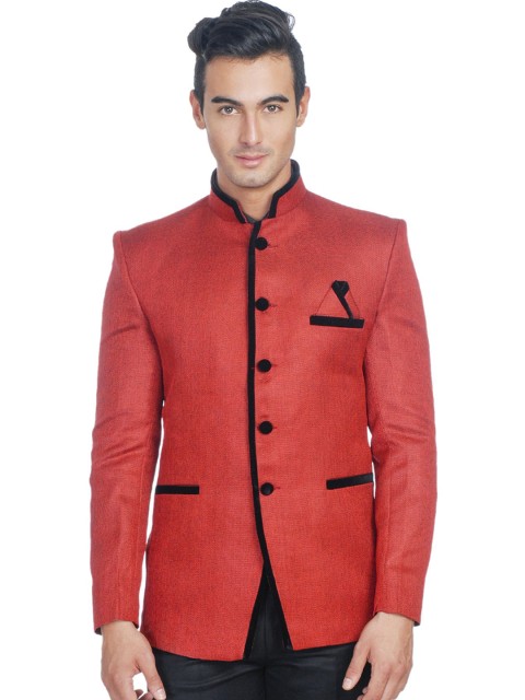 

Wintage Red Single-Breasted Tailored Fit Ethnic Bandhgala Blazer