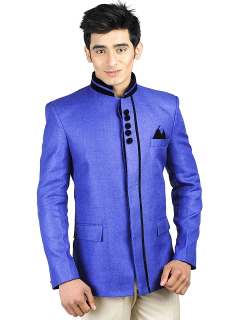 

Wintage Men Blue Single-Breasted Tailored Fit Ethnic Bandhgala Blazer