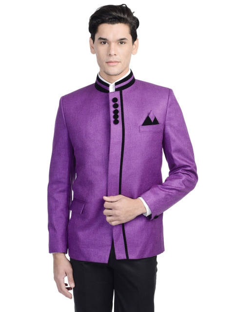 

Wintage Men Purple Single-Breasted Tailored Fit Ethnic Bandhgala Blazer