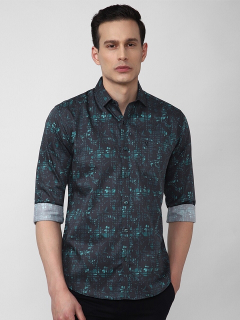 

V Dot Men Blue Slim Fit Floral Printed Pure Cotton Casual Shirt