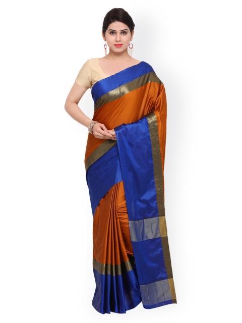 

Saree mall Mustard Yellow & Blue Art Silk Solid Saree