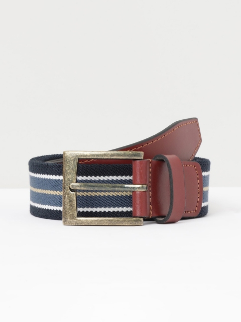 

max Men Striped Leather Formal Belt, Blue