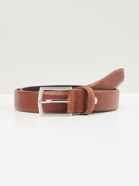 

max Men Tan Textured Leather Formal Belt