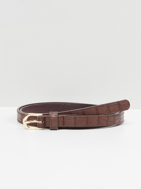 

max Women PU Textured Printed Formal Belt, Brown