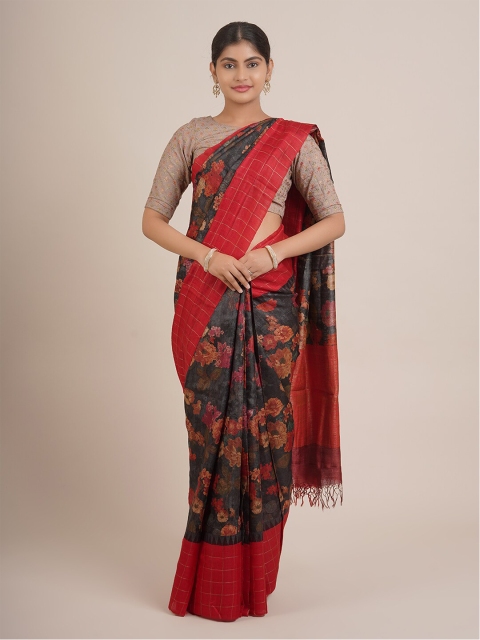 

Pothys Grey & Red Floral Pure Silk Saree