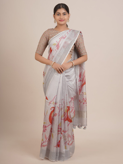 

Pothys Grey & Pink Floral Zari Pure Silk Saree