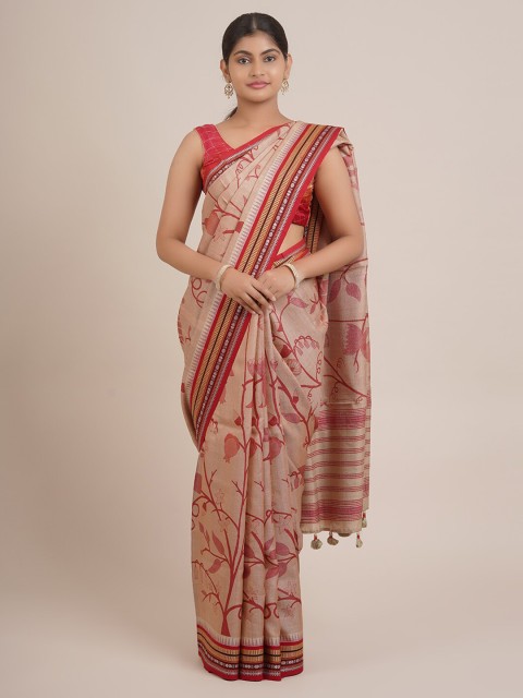 

Pothys Beige & Coral Floral Pure Silk Saree