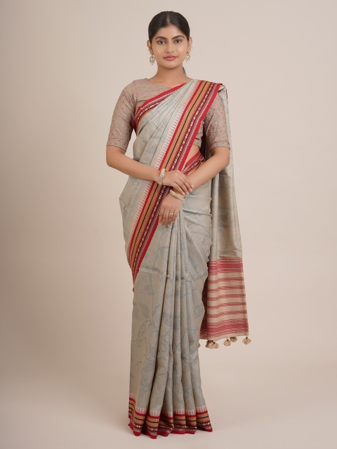 

Pothys Grey & Mauve Floral Pure Silk Saree