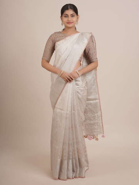 

Pothys Silver-Toned & Gold-Toned Ethnic Motifs Zari Pure Silk Saree