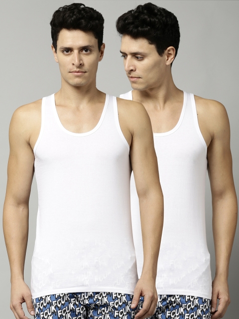 

FCUK Men Pack of 2 Comfort Fit Innerwear Vests, White
