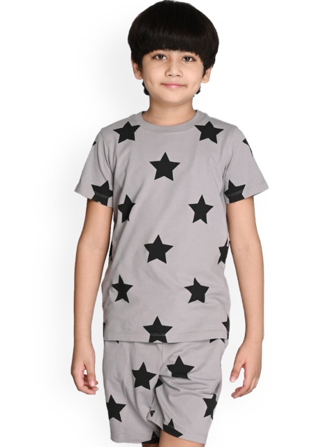 

SPUNKIES Boys Grey & Black Printed Organic Cotton Night suit
