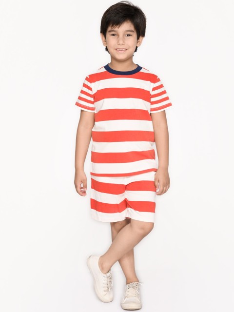 

SPUNKIES Boys Red & White Striped Organic Cotton Night suit