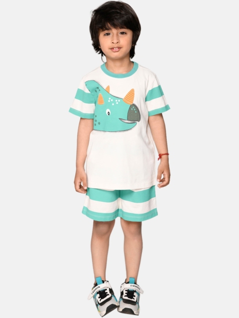 

SPUNKIES Boys Green & White Printed Night suit