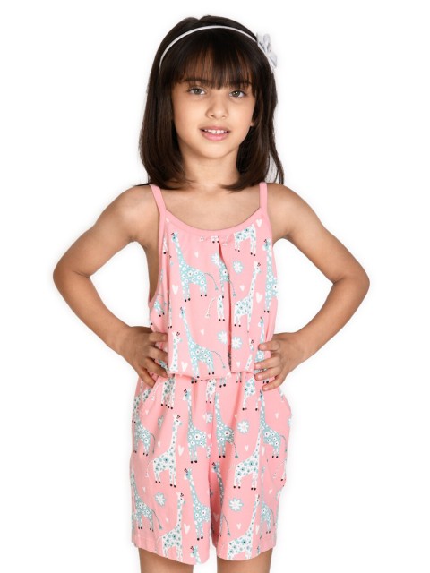 

SPUNKIES Girls Organic Cotton Printed Basic Jumpsuit, Pink