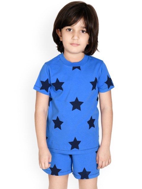 

SPUNKIES Boys Blue & Black Printed Organic Cotton Night Suit