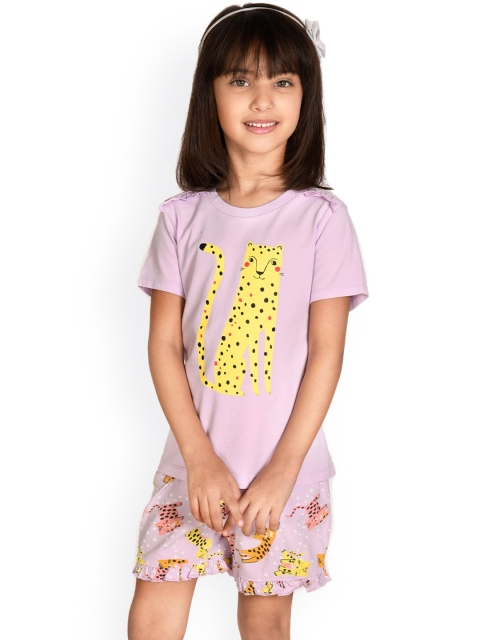 

SPUNKIES Girls Yellow & Violet Printed Organic Cotton Night suit