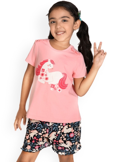 

SPUNKIES Girls Pink & Blue Printed Organic Cotton Night Suit