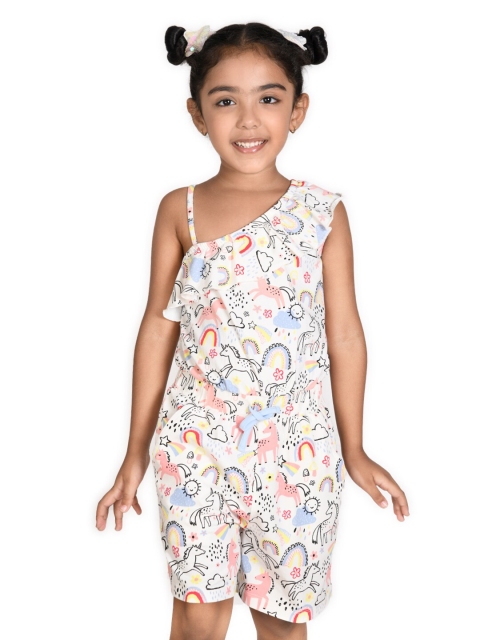 

SPUNKIES Girls Organic Cotton Printed with Ruffles Jumpsuit, Blue