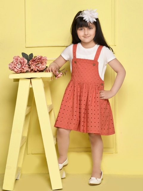 

SPUNKIES Girls Orange & White Organic Cotton Pinafore Dress