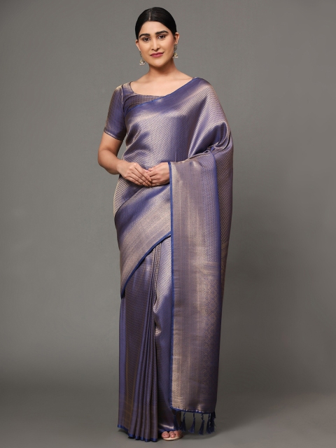

Ekta Textiles Blue & Gold-Toned Woven Design Zari Pure Silk Banarasi Saree