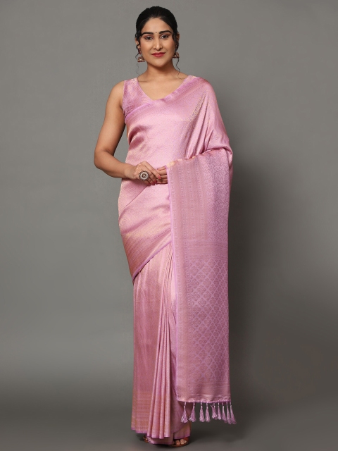 

Ekta Textiles Purple & Gold-Toned Woven Design Zari Pure Silk Banarasi Saree