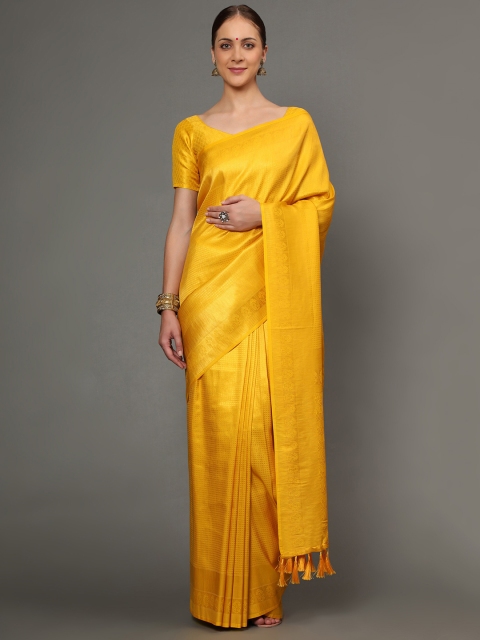 

Ekta Textiles Yellow & Gold-Toned Woven Design Zari Pure Silk Banarasi Saree