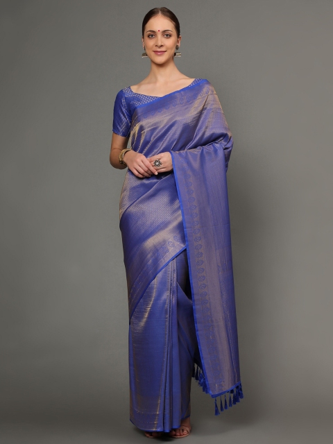 

Ekta Textiles Navy Blue & Gold-Toned Woven Design Zari Pure Silk Banarasi Saree
