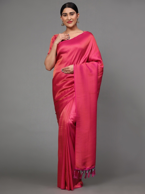 

Ekta Textiles Pink & Gold-Toned Woven Design Zari Pure Silk Banarasi Saree