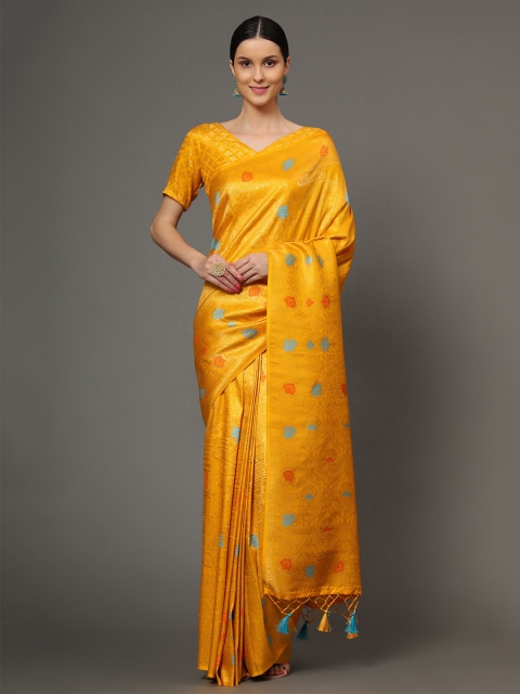 

Ekta Textiles Yellow And Blue Woven Design Zari Pure Silk Banarasi Saree