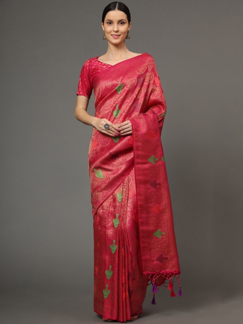 

Ekta Textiles Pink And Gold-Toned Woven Design Zari Pure Silk Banarasi Saree