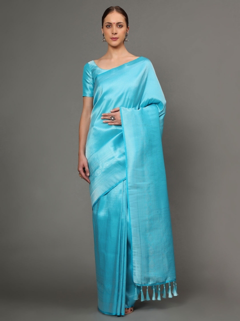 

Ekta Textiles Blue & Silver-Toned Ethnic Motifs Zari Pure Silk Banarasi Saree