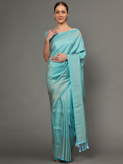 

Ekta Textiles Blue & Gold-Toned Ethnic Motifs Zari Pure Silk Banarasi Saree