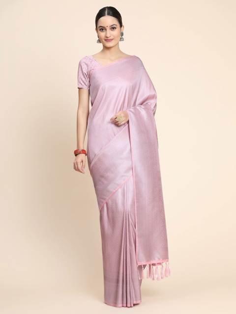 

Ekta Textiles Pink & Gold-Toned Woven Design Pure Silk Saree