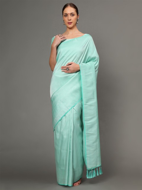 

Ekta Textiles Sea Green & Gold-Toned Woven Design Pure Silk Saree