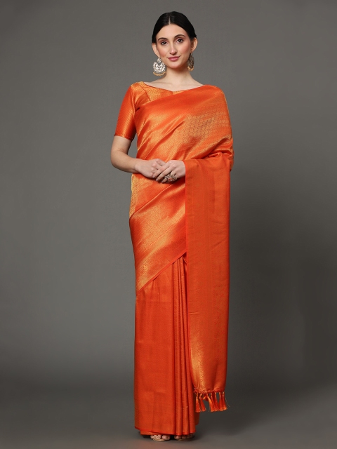 

Ekta Textiles Orange & Gold-Toned Woven Design Pure Silk Saree