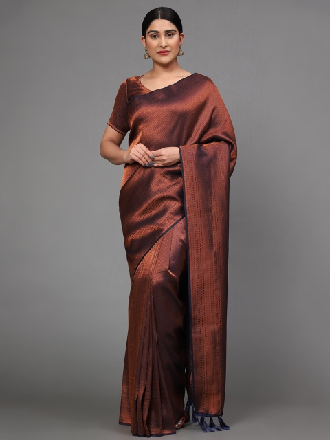 

Ekta Textiles Navy Blue & Gold-Toned Woven Design Pure Silk Saree
