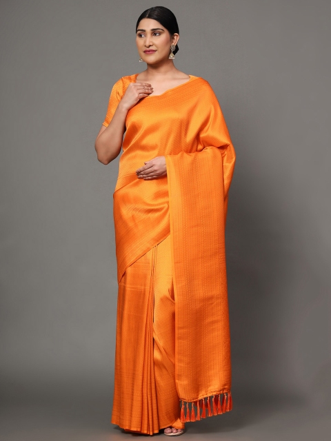 

Ekta Textiles Orange & Gold-Toned Woven Design Pure Silk Saree