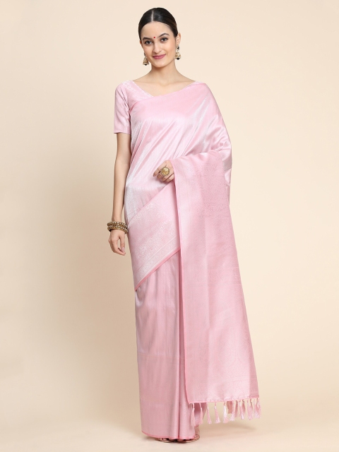 

Ekta Textiles Pink & Silver-Toned Woven Design Pure Silk Saree